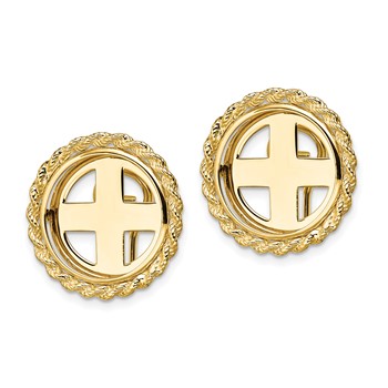 Wideband Distinguished Coin Jewelry 14k Polished Rope 16.5mm Prong Coin Bezel Omega Post Earrings — alternate view