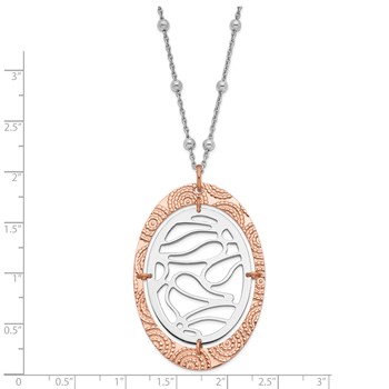 Leslie's Sterling Silver & Rose Gold-plated Textured Oval w/ 2in ext Necklace — alternate view