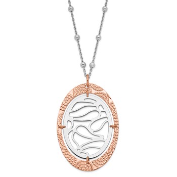 Leslie's Sterling Silver & Rose Gold-plated Textured Oval w/ 2in ext Necklace