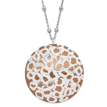 Leslie's Sterling Silver w/ Brown Rhodium Cheetah Print Circle Necklace