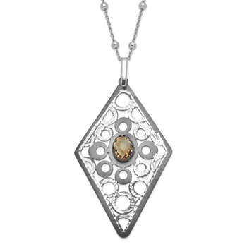 Leslie's Sterling Silver Ruthenium-plated Citrine w/2in ext Necklace