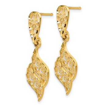 14k Polished Diamond-Cut Filigree Swirl Dangle Post Earrings — alternate view