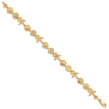 14k Polished Assorted Sea Shell Theme 7.5 inch Bracelet — alternate view