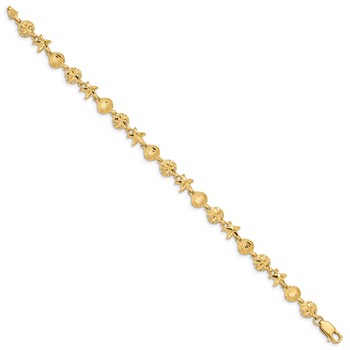 14K Diamond-cut Starfish/Sand Dollar/Shell 7 inch Bracelet — alternate view