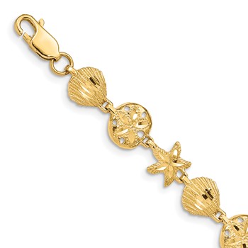 14K Diamond-cut Sea Life 7 inch Bracelet