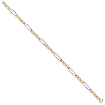 14k Two-tone Polished Oval Design 7.25 inch Bracelet — alternate view
