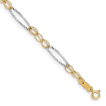 14k Two-tone Polished Oval Design 7.25 inch Bracelet