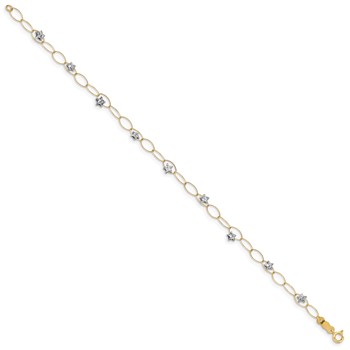 14k Two-tone Diamond-cut Puffed Stars and Oval Link 7.25 inch Bracelet — alternate view
