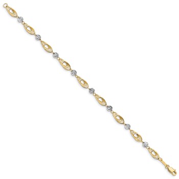 14K Two-tone Oval Links with Diamond-cut Beads 7.25 inch Bracelet — alternate view