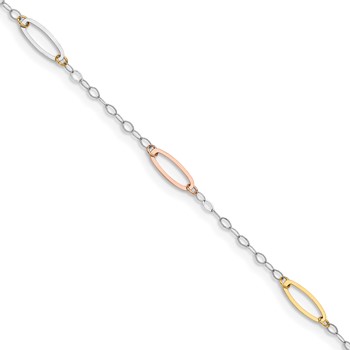 14K Tri-color Oval Link 7.5 inch Bracelet
