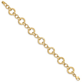 14k Polished and Textured 12mm Fancy Circle Link 7.25 inch Bracelet — alternate view