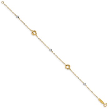 14k Two-tone Love Knots and Beads on Small Heart Link 7.5 inch Bracelet — alternate view