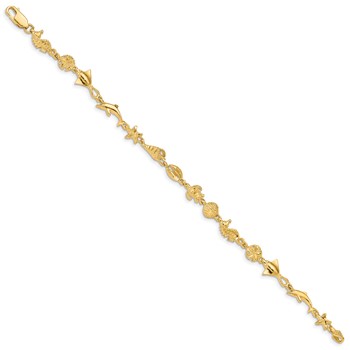 14k Polished and Textured Ocean Motif 7 inch Bracelet — alternate view