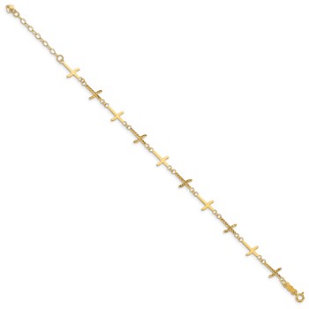 14k Polished and Diamond-cut Crosses 7 inch Bracelet Plus 1 inch Extender — alternate view