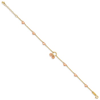 14k Two-tone Diamond-cut and Polished Hearts 7 inch Bracelet Plus 1 inch Heart Dangle Extender — alternate view
