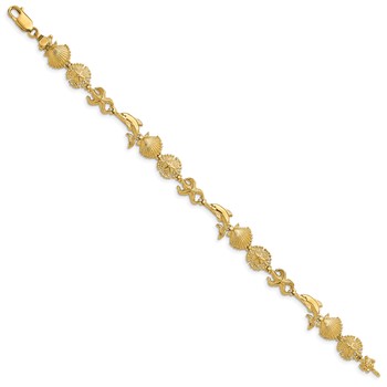 14K Polished Dolphin and Sea Shells 7 inch Bracelet — alternate view