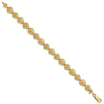 14K Polished and Textured Scallop Shell 7 inch Bracelet — alternate view