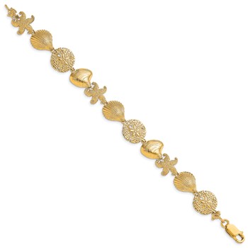 14K Polished Starfish/Shell/Clam Link 7.5 inch Bracelet — alternate view