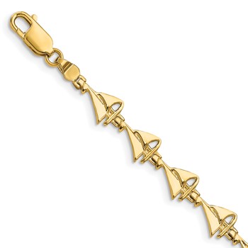 14k Polished Sailboat 7 inch Bracelet