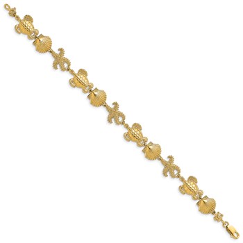 14K Polished Turtle/Shell/Starfish 7.5 inch Bracelet — alternate view