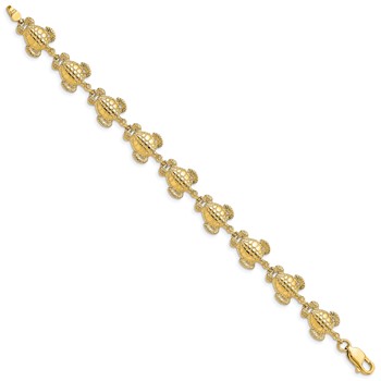 14K Polished and Textured Sea Turtle 7.25 inch Bracelet — alternate view