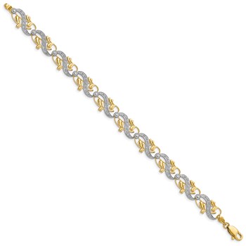 14K and White Rhodium Diamond-Cut Fancy Waves and Leaves 7.5 inch Bracelet — alternate view
