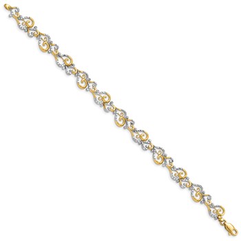 14K and White Rhodium Diamond-Cut Fancy Swirls 7.5 inch Bracelet — alternate view