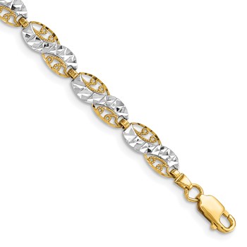14K and White Rhodium Diamond-Cut Filigree Link 7.5 inch Bracelet