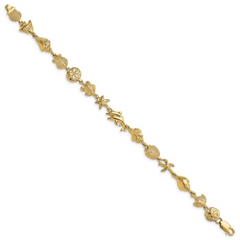 14k Polished and Textured Ocean Motif 7.25 inch Bracelet — alternate view