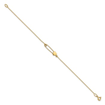 14K Safety Pin with Heart 7 inch Bracelet — alternate view