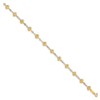 14K Two-tone Diamond-cut Hearts and Beads 7 inch Bracelet — alternate view