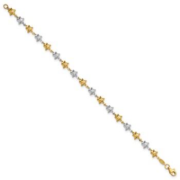 14k Two-tone Textured Puffed Stars 7.75 inch Bracelet — alternate view