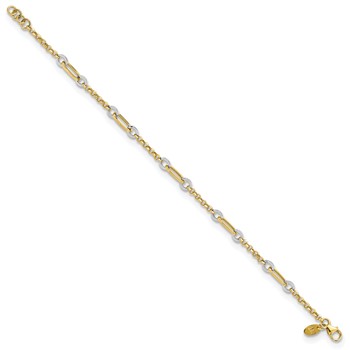 14K Two-tone Fancy Oval Link and Chain 7.25 inch Bracelet Plus 0.5 inch Extender — alternate view