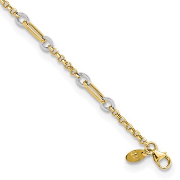 14K Two-tone Fancy Oval Link and Chain 7.25 inch Bracelet Plus 0.5 inch Extender