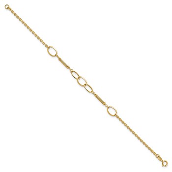 14K Polished Bars and Oval Links 7.5 inch Bracelet — alternate view