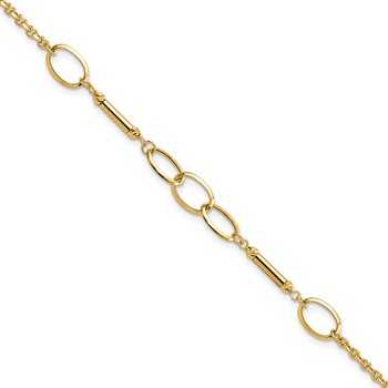 14K Polished Bars and Oval Links 7.5 inch Bracelet