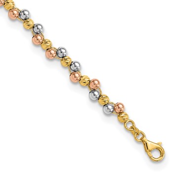 14K Tri Color Polished and D/C Beaded Bracelet