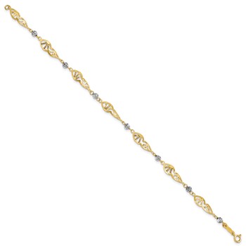 14K Two Tone Fancy Link Diamond-Cut Bracelet — alternate view
