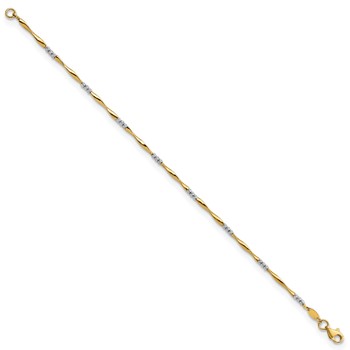 14K Two-tone Diamond-Cut Wavy and Beaded 7.5in Bracelet — alternate view