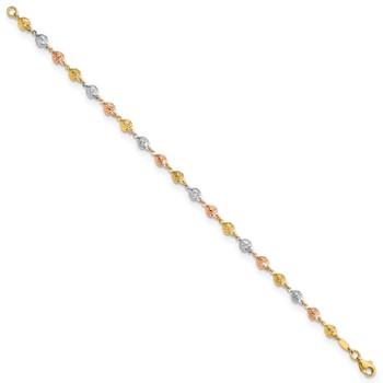 14K Tri-color Polished Diamond-Cut Hearts 7.5 inch Bracelet — alternate view