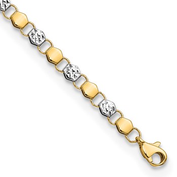 14K and White Rhodium Diamond-cut Fancy Link 7.5 inch Bracelet