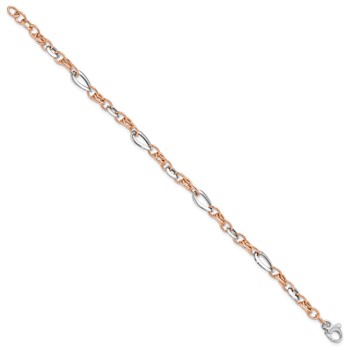 14K Two-tone White and Rose 6.8mm Fancy Link 8 inch Bracelet — alternate view