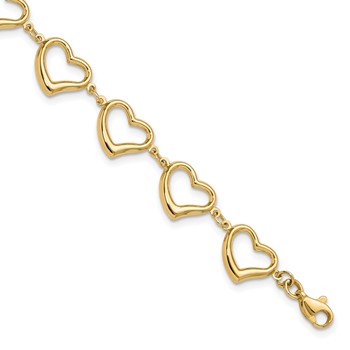 14K Polished Open Heart Link 7 inch Bracelet