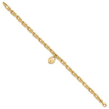 14K Polished Heart Lock Charm Fancy Link 7.5 inch Bracelet — alternate view