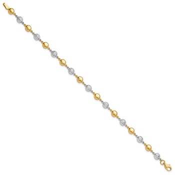 14K Two-tone Polished and Diamond-cut Puffed Beads 7.75 inch Bracelet — alternate view