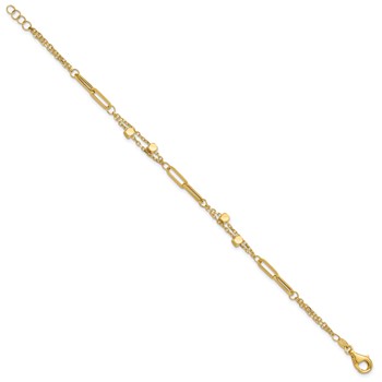 14K Polished Square Beads and Paperclip Link 7 inch Bracelet Plus 0.5 inch Extender — alternate view