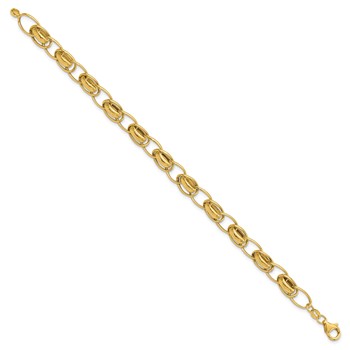 14k Polished and Textured 7mm Fancy Link 7.5 inch Bracelet — alternate view