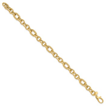 14K Polished and Textured 6.4mm Fancy Link 7.5 inch Bracelet — alternate view