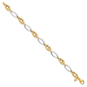14k Two-Tone Polished 8.25mm Fancy Oval Link 7.75 inch Bracelet — alternate view