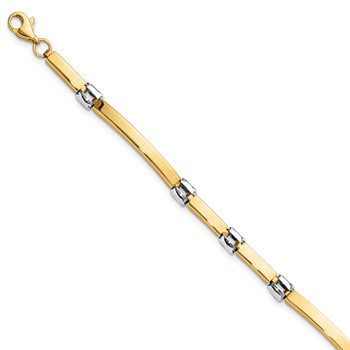 14K Two-tone Polished 4.5mm Fancy Link and Bar 7.5 inch Bracelet